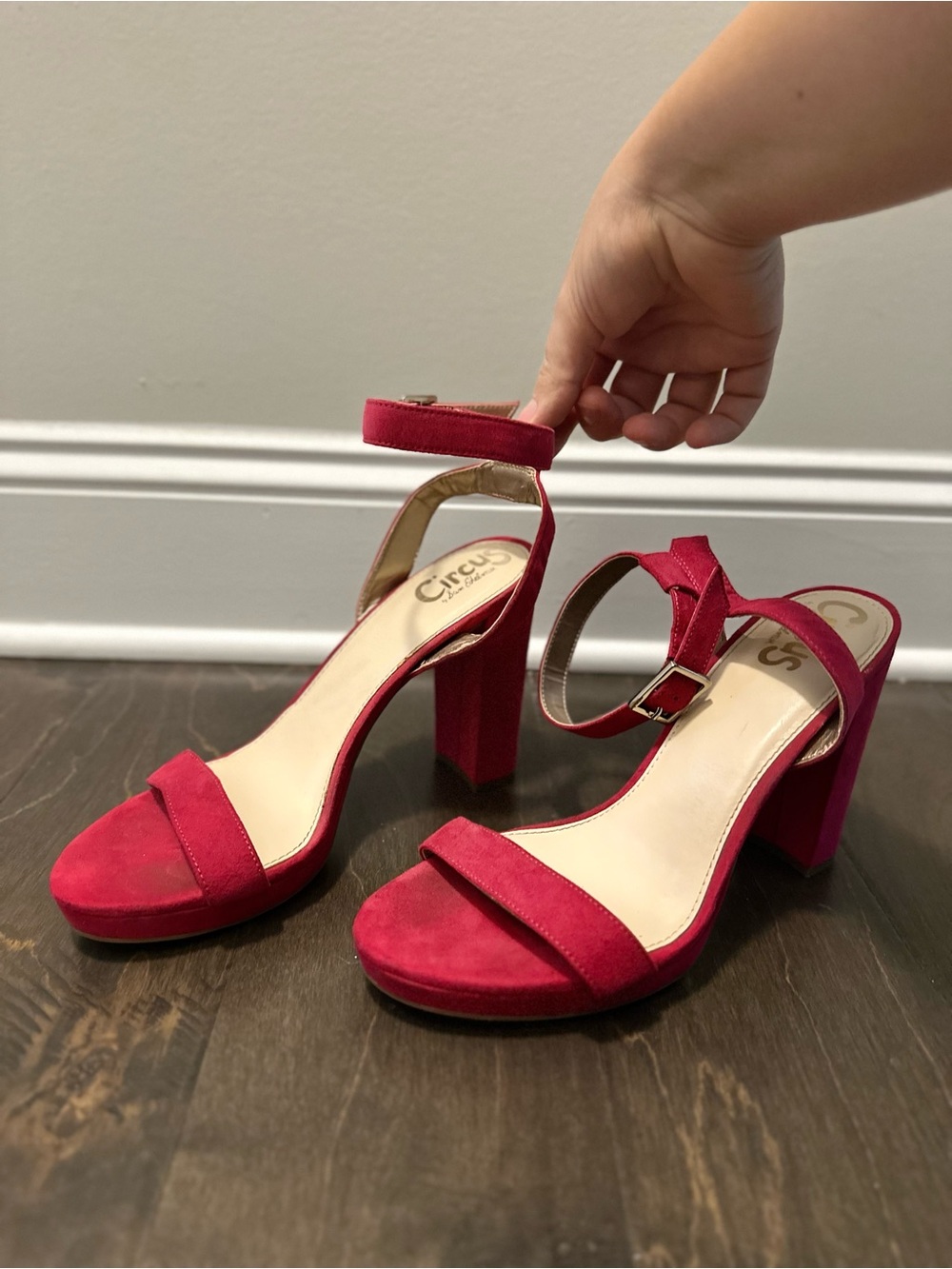 Circus by Sam Edelman Red/ Hot Pink Suede Block Heel Sandals
